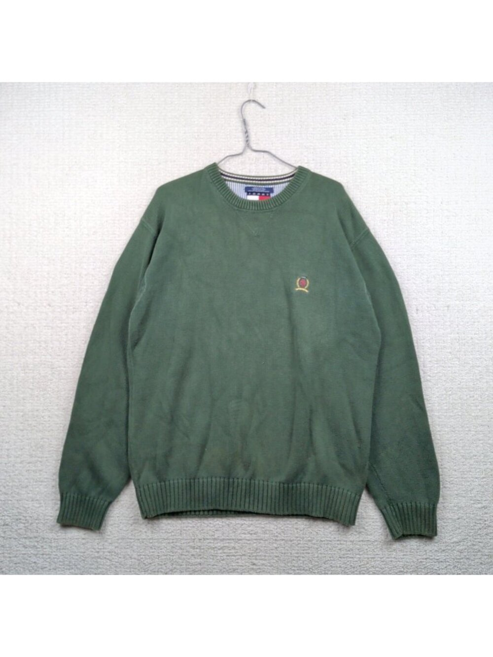 Vintage Tommy Hilfiger Forest Green Crewneck Knit Sweater Preppy Dark Academia
